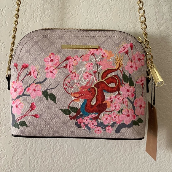 Rare Steve Madden Cream Dragon Sakura Cherry Blossom Crossbody Purse - Picture 3 of 9
